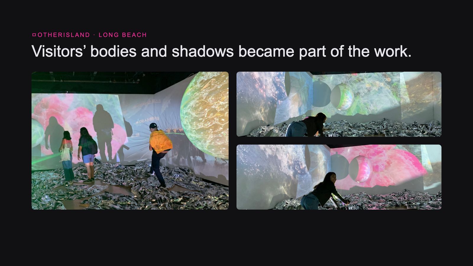 Slide 15: Visitors’ bodies and shadows became part of the work.