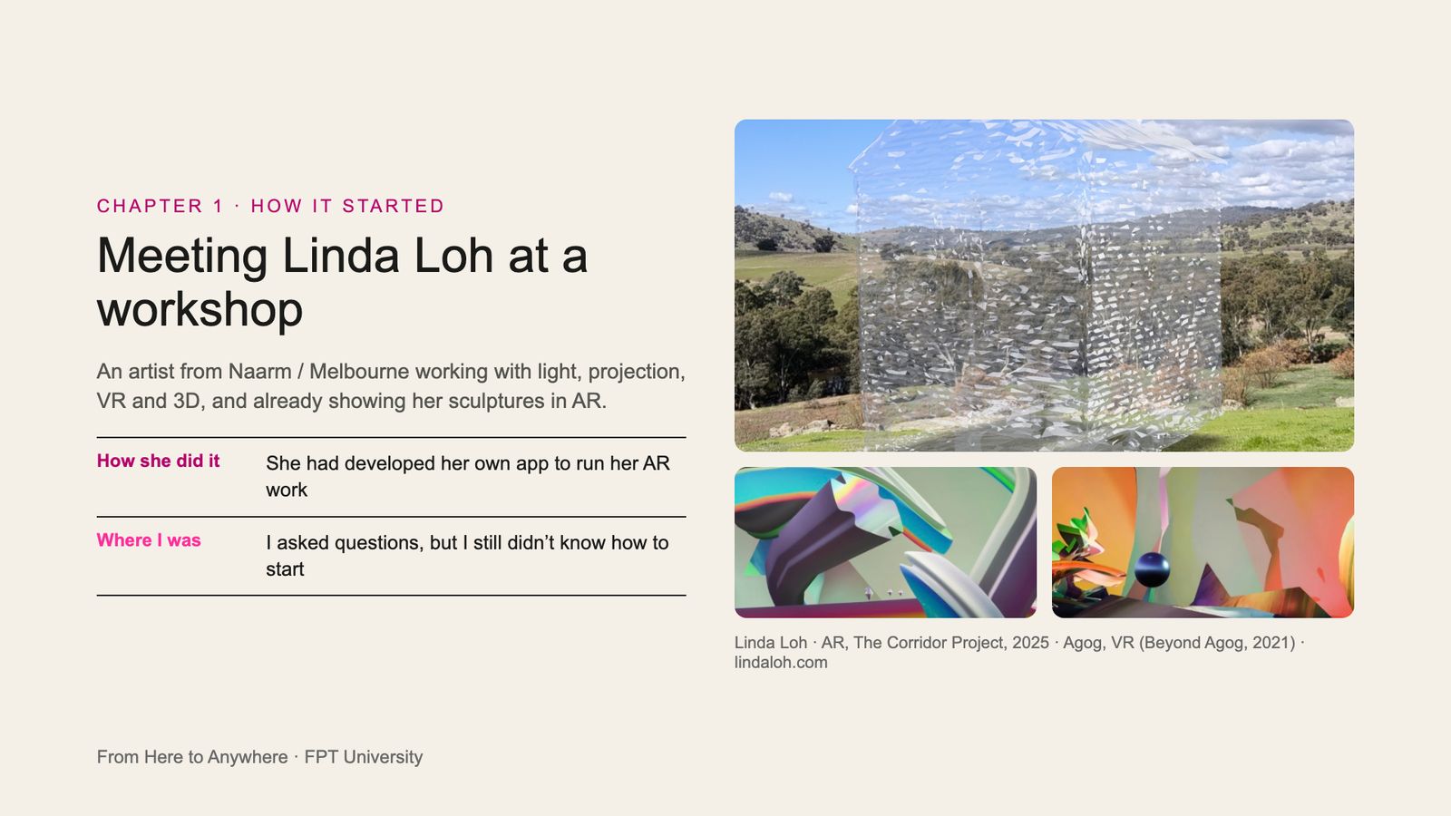 Slide 19: Meeting Linda Loh at a workshop