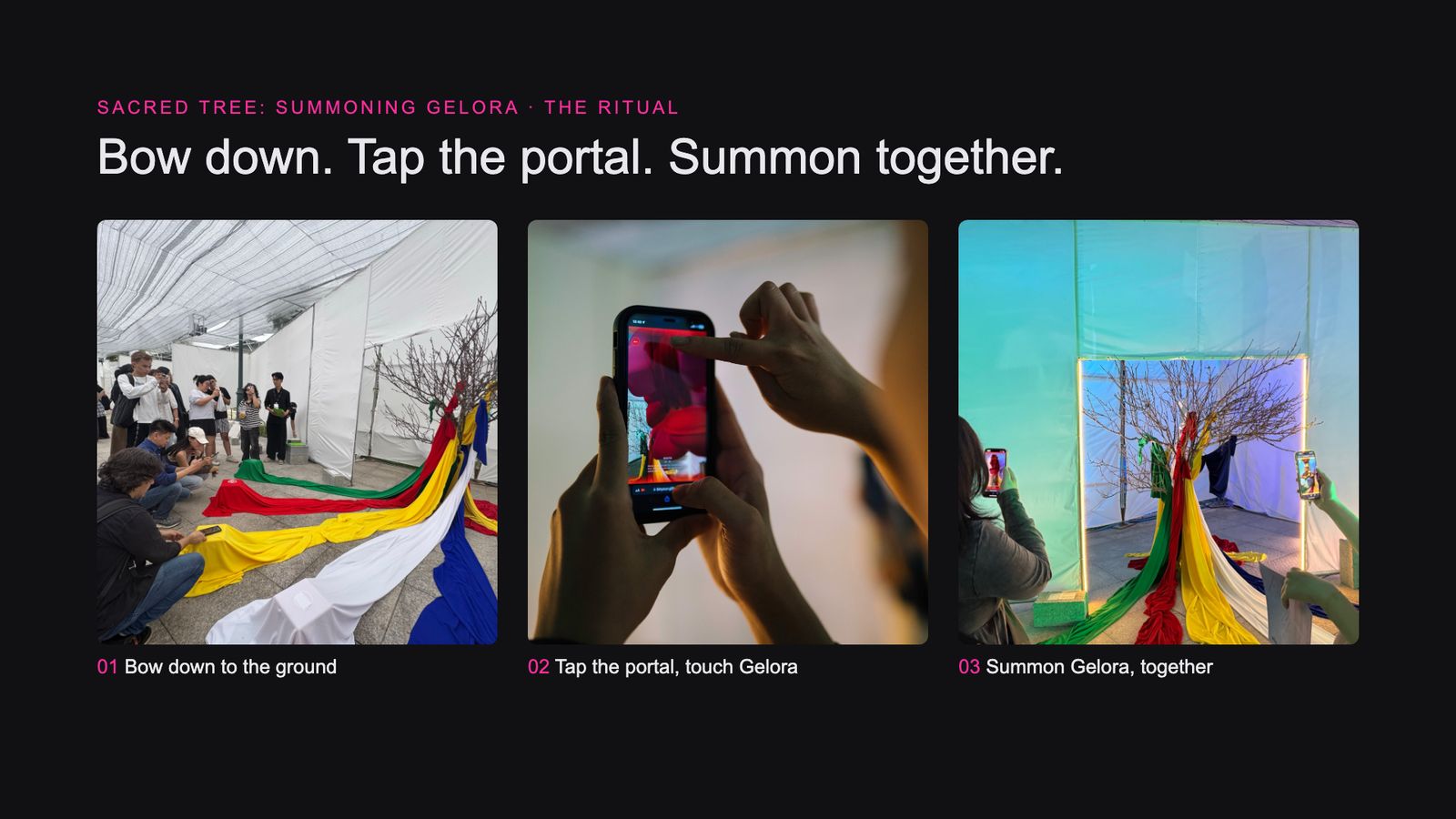 Slide 29: Bow down. Tap the portal. Summon together.